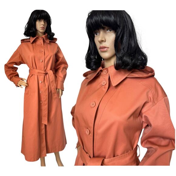Vintage Jackets & Blazers - Vintage PBD International Rust Trench Coat removable hood & Belt Medium